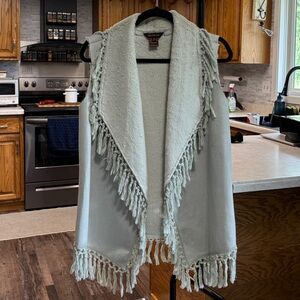 18-3 Multiples Suede Fringe Vest in Light Gray